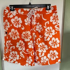 Express Orange and White Floral Men's Athletic Shorts